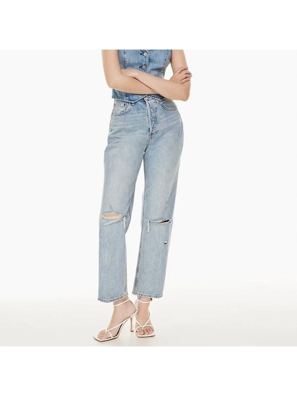 Denim Forum The Joni High Rise Loose Jeans size 23 Distressed